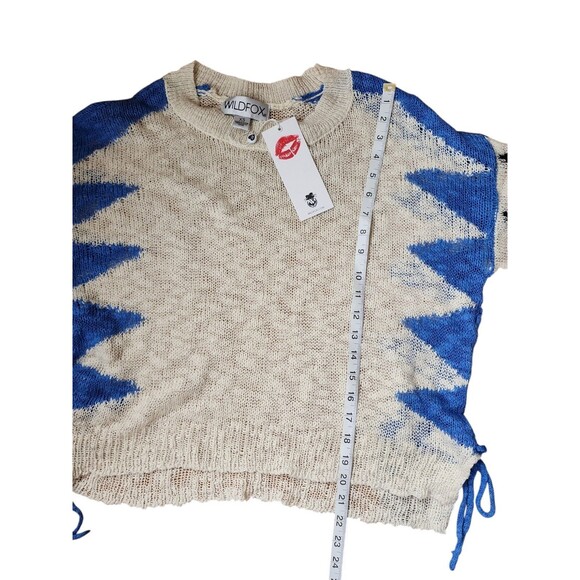 Wildfox Boho Slouchy Sweater Size XS Cream Geometric Print Open Weave Tie Up NWT - Picture 8 of 9